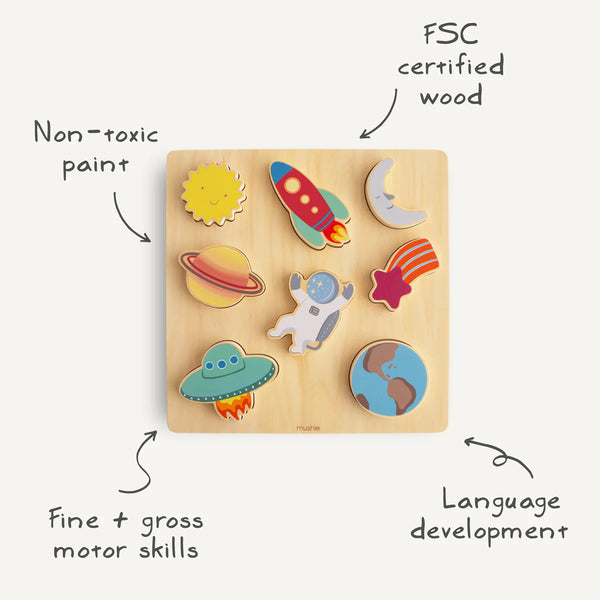 Mushie - Houten Puzzel Space, Puzzels, Mushie, Keekabuu