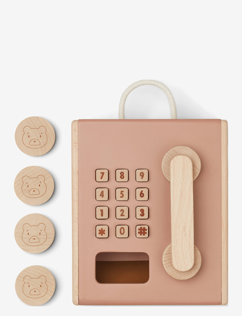 Liewood - Kinderspeeltelefoon - Rufus Payphone - Tuscany Rose Multi Mix, Houten Speelgoed, Liewood, Keekabuu