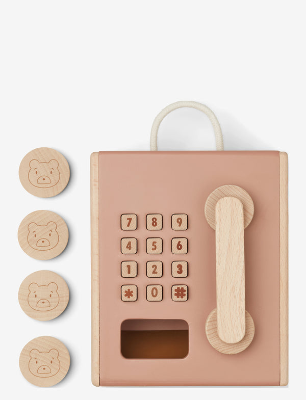 Liewood - Kinderspeeltelefoon - Rufus Payphone - Tuscany Rose Multi Mix, Houten Speelgoed, Liewood, Keekabuu