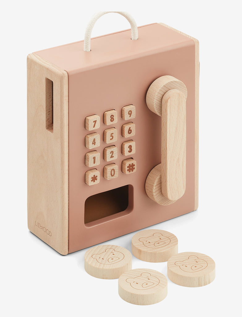 Liewood - Kinderspeeltelefoon - Rufus Payphone - Tuscany Rose Multi Mix, Houten Speelgoed, Liewood, Keekabuu