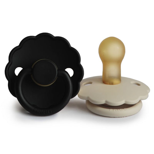 Frigg - Fopspenen Daisy Latex (duo verpakking) Cream/Jet Black  - Maat 2, Fopspenen, Frigg, Keekabuu
