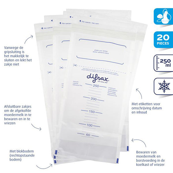 Difrax - Moedermelk bewaarzakjes - 20 stuks, Moedermelk bewaarzakjes, Difrax, Keekabuu