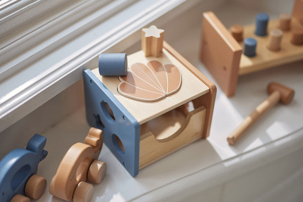 Jollein -  Houten Blokken Vormenstoof Schelp Blue, Hamerbanken & vormenstoven, Jollein, Keekabuu
