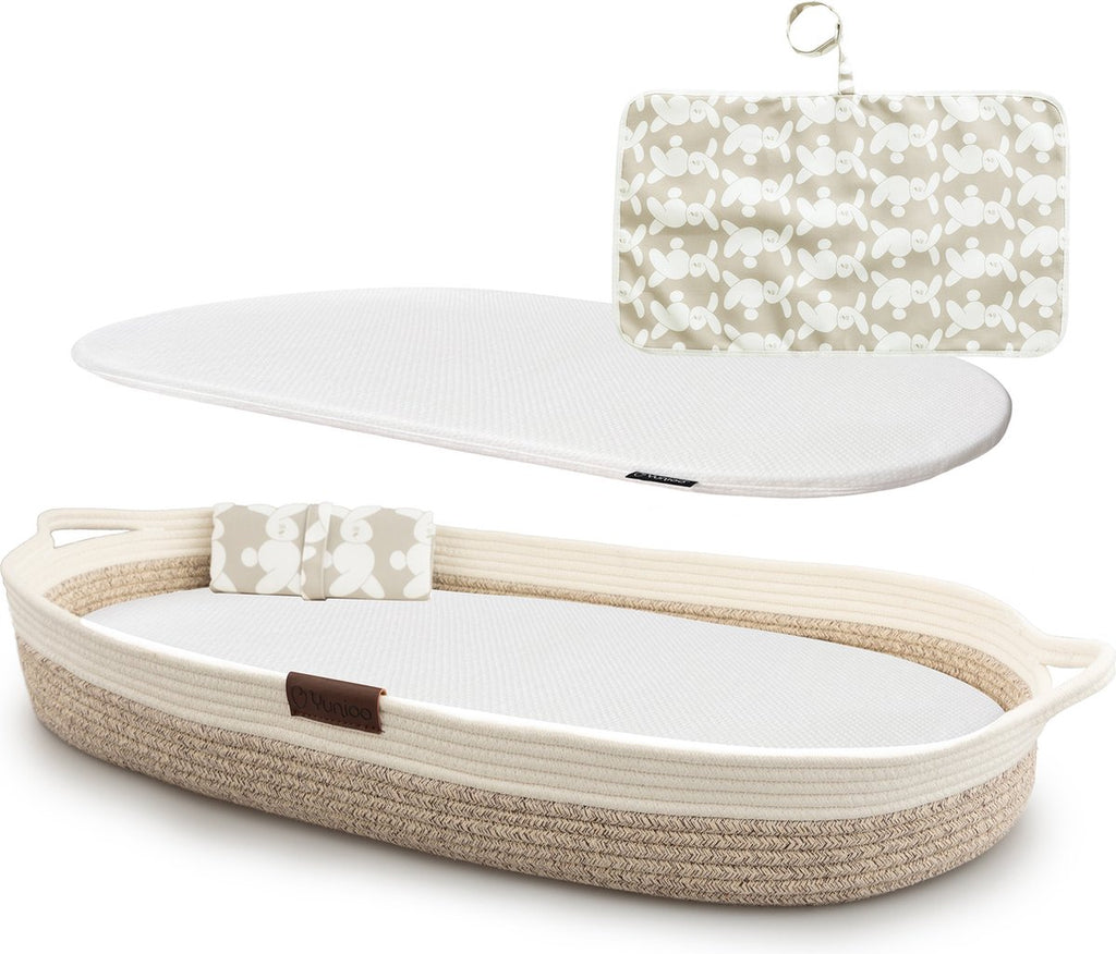 Yunioo - Wickelauflage - Moseskorb - Weiß/Beige (80cm)