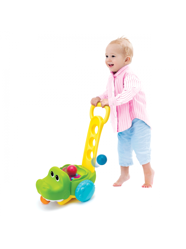 B-Kids - Gator Scoot n' Scoop - Krokodil - Loopwagen met kleurrijke ballen en vrolijke geluiden, Activiteitsspeelgoed voor baby's, Infantino, Keekabuu