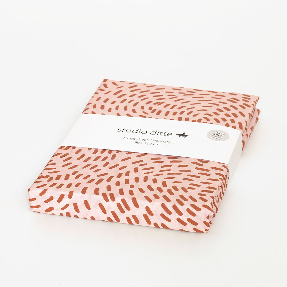 Studio Ditte Hoeslaken Junior (70x150cm) Flow roze roestbruin, Hoeslakens, Studio Ditte, Keekabuu