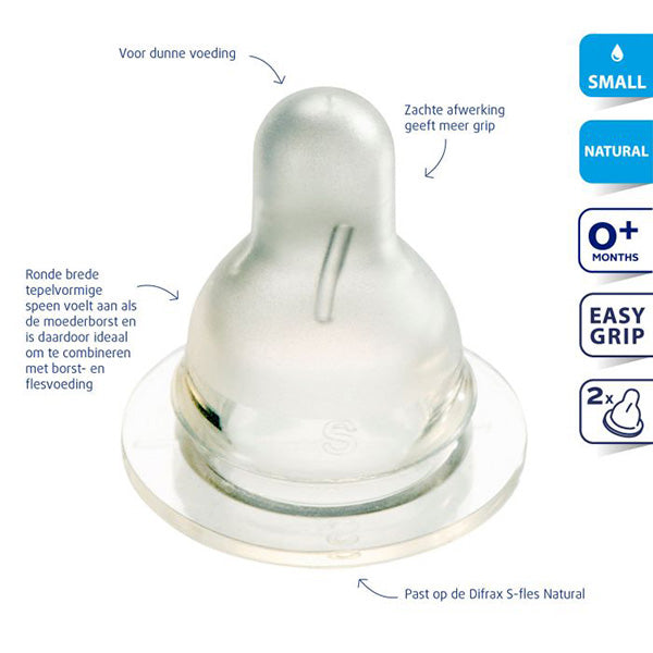 Difrax - Flessenspeen - Natural - Kers - Small - 2 Stuks - Voeding